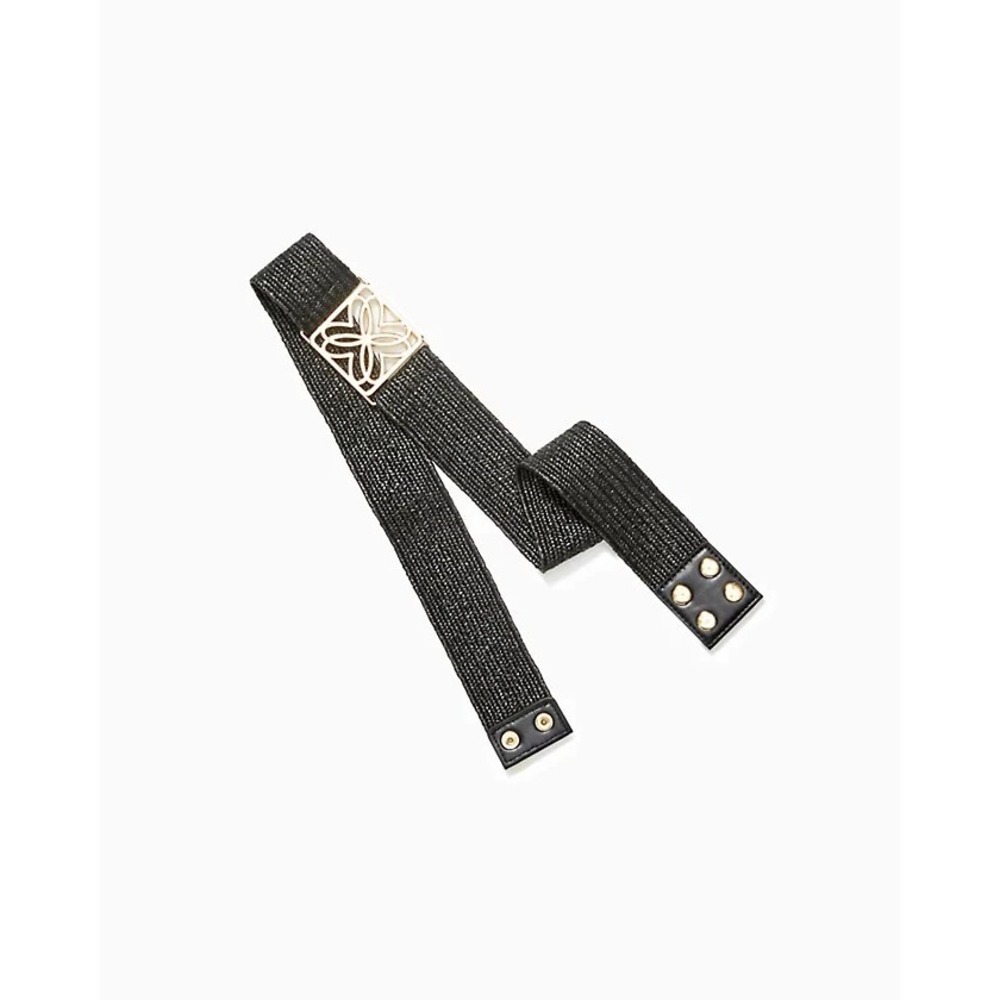 LILLY PULITZER ~ BLACK (NOIR)  ~ ARTA STRETCH RAFFIA BELT ~ NEW  L / XL  ($58)‎